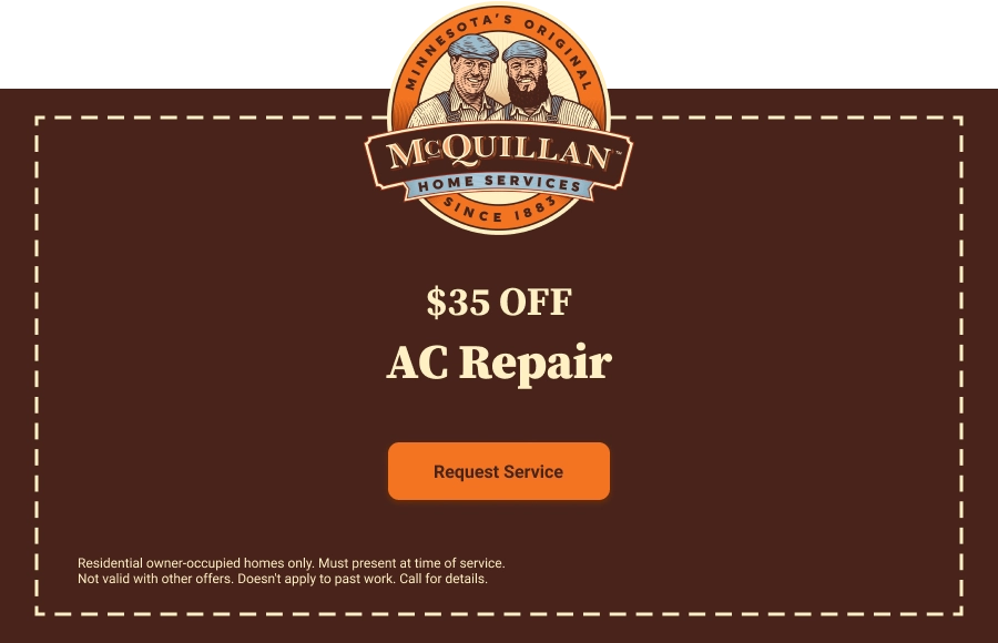 A Promotional Offer From Mcquillan Home Services For $35 Off Ac Repair. Learn More About Us And Click &Quot;Request Service.&Quot; Terms Are Listed At The Bottom.