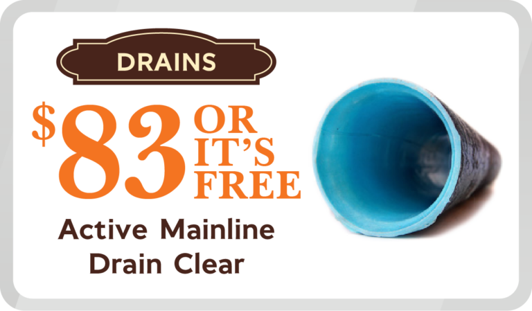 Ad For Drain Services Showing A Large Pipe With Text: &Quot;Drains, $83 Or It’s Free, Active Mainline Drain Clear.